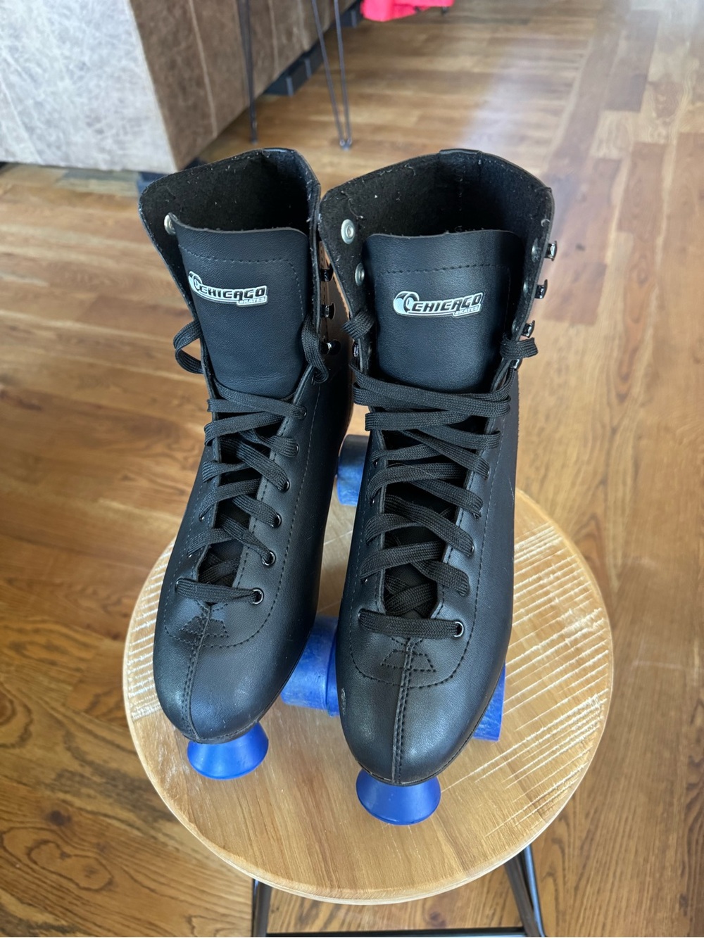 Chicago Skates Black High-Top Men's Roller Skates with Blue Wheels Size 11